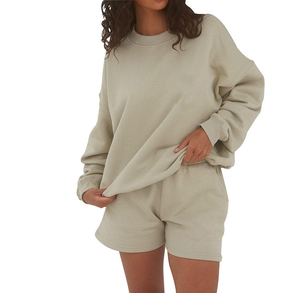 Custom <b>Women</b> Hoodies Sweatshirts OEM Factory <b>Women</b> Sweatshirts Set Oversized Tracksuit <b>Shorts</b> With <b>Long</b> Sleeve Crewneck - Product Image 5