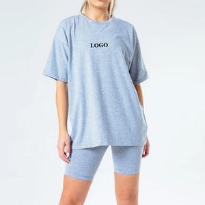 High Quality 100%cotton <b>Women's</b> <b>Shirts</b> Streetwear Active Wear Drop Shoulder Ladies Skinny <b>Shorts</b> Two Piece <b>Sets</b> Training Suits - Product Image 1