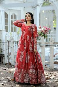 Vestido largo de diseñador Premium para niñas Faux Georgette Floral impreso Zari-hilo bordado de lentejuelas fiestas de bodas-Anarkali Salwar - Product Image 5