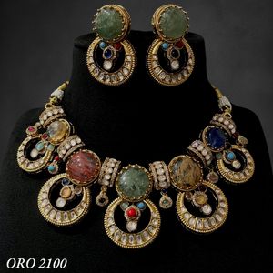 Hermoso conjunto de collar con apariencia de piedras chapadas en oro de la mejor calidad con función de pendientes colección de ropa de fiesta de boda para mujer - Product Image 2