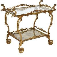 Chariot de service de nourriture pour hôtel en métal à deux étages finition dorée antique Prix de gros d'usine Accessoires de service pour hôtel
