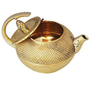 Hervidor de té con acabado dorado de latón macizo con perilla y mango elegante para el hogar y el restaurante, teteras para servir té y café - Product Image 3