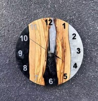 BLATANT EXPORTS BE Moderne Blaue Epoxidharz Runde Holzmaserung Wanduhr Einseitig Hängend Wohnzimmer Essen Obst Themen