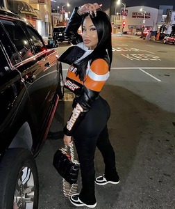 Ropa de calle para mujer, chaqueta de cuero con parche de carreras, estilo Moto recortada, transpirable, estampado, diseño de bloque de Color, prendas de vestir exteriores informales - Product Image 3