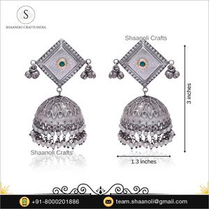 Hermosos pendientes de araña con acabado oxidado Chapado en plata hechos a mano de gran tamaño Jhumka Ghungroo elegante acabado oxidado Jhumka - Product Image 4