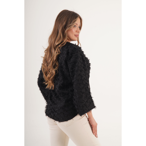 Kimono Negro con Flecos Completos y Cinturón para Mujer, por LUSTRIN - Prenda Exterior Elegante de Poliéster para Uso Casual y Tradicional - Product Image 2
