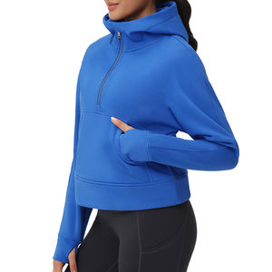 Custom Women's Hooded Sweatshirts Long Sleeve Half Zip Fleece Crop Pullover Tops <b>Thumb</b> <b>Hole</b> Pockets for Winter Athletic Front - Product Image 5