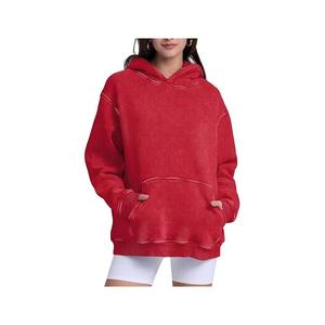 Sudadera con capucha de lana de manga larga ligera para mujer, estampado Digital con cremallera, patrón corto 2025, teñido liso para invierno, MOQ bajo - Product Image 5