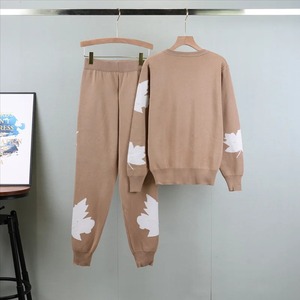 Conjuntos sueltos para mujer, suéter con cuello redondo y pantalones elásticos de cintura alta, trajes informales de 2 piezas para otoño e invierno, novedad de 2024 - Product Image 2