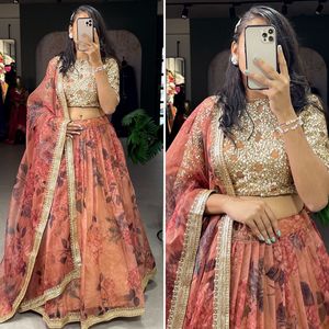 Collection de vêtements ethniques indiens pour femmes Fancy Trending Organza Printed Lehenga Choli With Dupatta Online Shopping India - Product Image 6