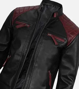 Chaqueta de cuero de motorista de dos colores para hombre con cierre de cremallera Estilo de invierno informal Acabado - Product Image 2
