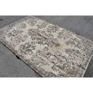 Alfombra de lana turca Vintage Beige de 5,5x8,3 pies, retales rectangulares clásicos de área grande para dormitorio, pasillo Rectangular de látex - Product Image 4