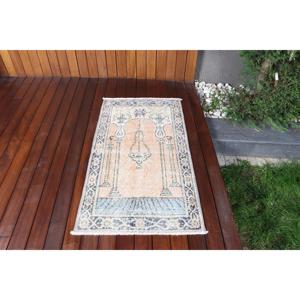 Alfombra Turca Vintage de 2.3x4.1 pies, Alfombra de Lana Ikat Azul - Product Image 1