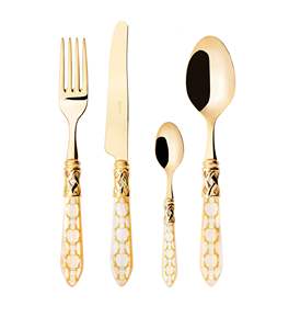 Ustensiles de cuisine décoratifs faits à la main pour hôtel utilisation pour la restauration nouveau style classique ensemble de couverts en métal à finition dorée - Product Image 6