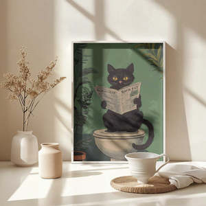 Gato Leyendo un Periódico en el Inodoro con Base de Lona, Diseño Impreso Digital - Product Image 5