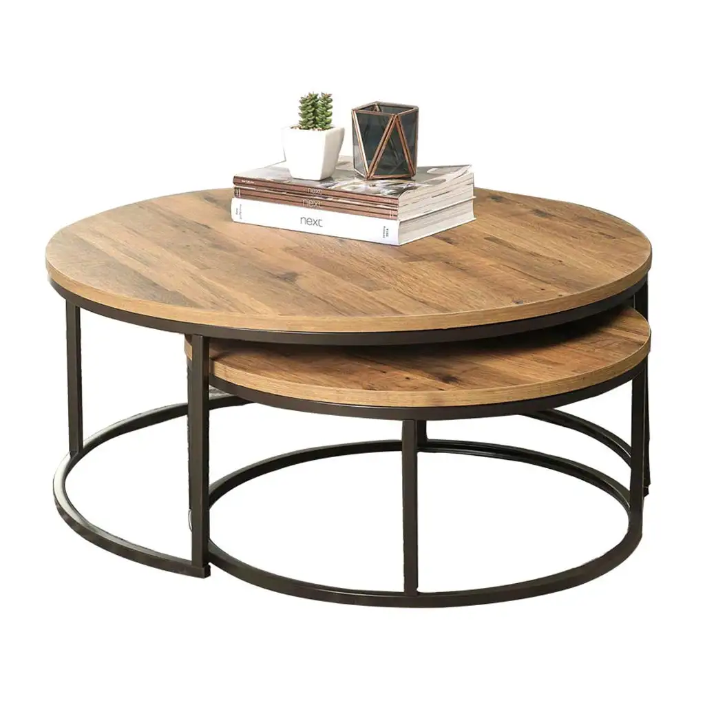 Tavolino da caffè in metallo verniciato a polvere nero di alta qualità fatto a mano con legno per la decorazione del soggiorno