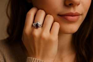 Sterling <b>Silver</b> Teardrop <b>Garnet</b> <b>Ring</b> Vintage Inspired Filigree Design January Birthstone Jewelry Handmade Gemstone <b>Ring</b> - Product Image 2