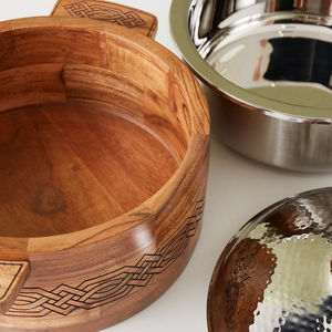 Casserole chaude de haute qualité conception martelée couvercle plaqué argent Pot en bois gravé au Laser en acier inoxydable chauffe-aliments hotpot - Product Image 4