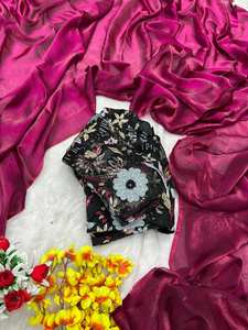 ชุดคอลเลกชั่นส่าหรีแบบพรีเมี่ยมของผู้หญิงตาข่ายนิ่มประดับด้วยผ้าปักลวดลายสวยงามสำหรับงานปาร์ตี้ชุดผ้าไหมอวกาศ - Product Image 4