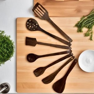 Cuchara de madera de acacia India hecha a mano, herramientas de cocina rústicas de Color Natural, resistente al calor, Apto para lavavajillas - Product Image 1