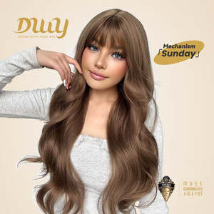 Sunday-DWY Light Caramel Blonde Wavy Synthetic <b>Wig</b> with Bangs US Only-Light Brown Lace - Product Image 1