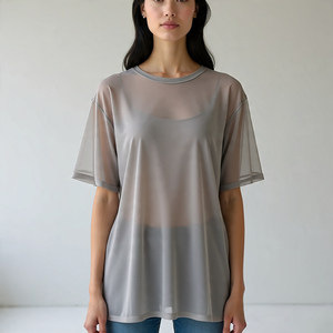 Camisas de malla transparente con botones OEM transparentes sexis camisas de manga larga con cuello vuelto camisas cortas de malla transparente transparentes para mujer - Product Image 4