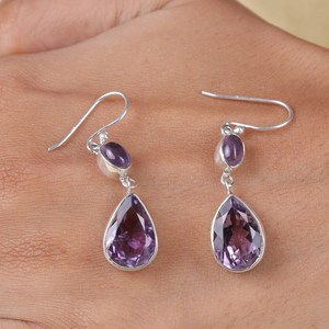 Boucles d'oreilles en argent sterling 925 de style bohème coupe religieuse améthyste bijoux plaqués or à facettes pour femmes et filles - Product Image 2