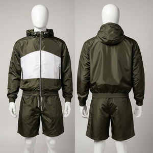 Ensemble de survêtement décontracté deux pièces pour homme, vert et blanc, en polaire respirant, avec broderie personnalisée, comprenant un sweat à capuche et un short en polyester uni - Product Image 4