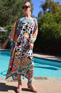 Elegante señoras verano Kaftan Maxi vestido estilo Vintage hendidura manga larga suelta Slim Fit sólido espalda impresión Digital 6XL playa - Product Image 4