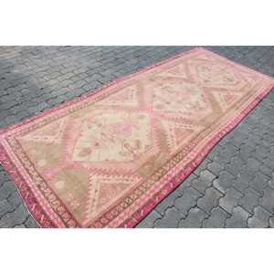 พรมวินเทจสไตล์ตุรกี ขนาด 4.3x10.2 ฟุต พรมลายดอกไม้สีชมพูขนาดใหญ่ - Product Image 3