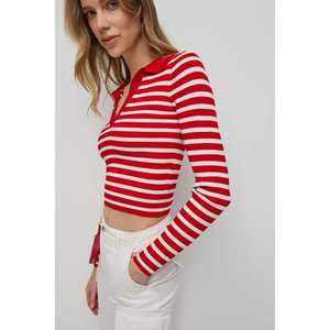 Pull en tricot rayé à col polo - Product Image 2