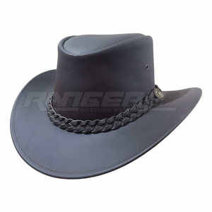 Black <b>Cowboy</b> <b>Hats</b> Braided Wide Brim Sun Protective Leather <b>Hat</b> Unisex Fashion Mens Leather <b>Hats</b> Wholesale - Product Image 1