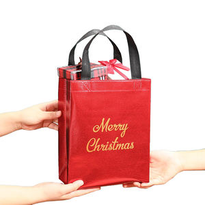ถุงช้อปปิ้งผ้านอนวูฟเวนแบบใช้ซ้ำได้สีแดงสีเขียวพิมพ์ลายพร้อมการจัดการสไตล์คริสต์มาสสำหรับเป็นของขวัญในวันหยุด - Product Image 6