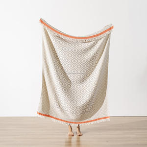 Geometric Turkish <b>Throw</b> Beach Blanket 100% Cotton Pestemal Hammam Black/Beige Color <b>Sofa</b> <b>Covers</b> Luxury - Product Image 5