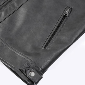 แจ็กเก็ตหนังลำลองสำหรับผู้ชายมาใหม่ปกตั้งมีซิปปิดและโลโก้ด้านหน้าแบบทึบ - Product Image 4