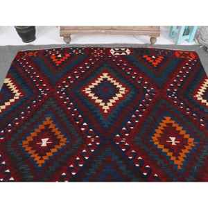 พรมขนาด 6.2x9.8 ฟุต, พรมวินเทจตุรกี, พรมขนสัตว์คิลิมสีแดง - Product Image 3