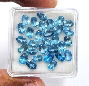 พลอยเทียมทรงไข่สวิสสีฟ้าขนาด5x7มม. สำหรับทำเครื่องประดับหินบุษราคัม - Product Image 5