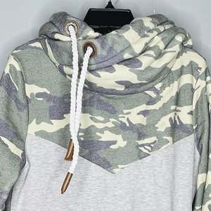 <b>Women's</b> Grey Green Camo Pullover <b>Hoodie</b> Kangaroo Pocket Breathable Cotton Fleece Streetwear <b>Cowl</b> <b>Neck</b> Hooded Sweatshirt Top - Product Image 5