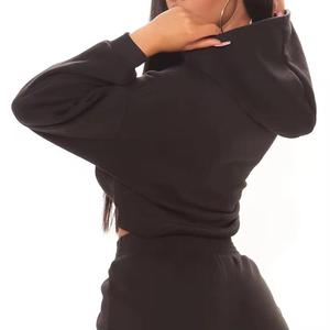 Casual suelta Color sólido mujer Crop Top Sudadera con capucha ropa deportiva Yoga entrenamiento manga larga gimnasio OEM Suelto - Product Image 4