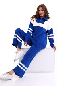 ชุดเสื้อถัก2ชิ้นมีซิปสำหรับผู้หญิงชุดสำนักงานเสื้อกันหนาวกางเกงขายาวลำลอง - Product Image 2