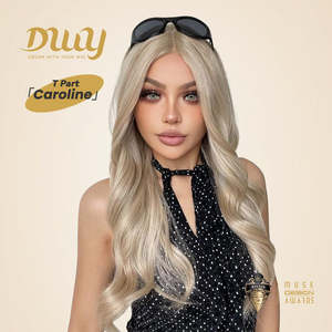 Perruque Synthétique Sans Colle Caroline-DWY 26 Pouces pour Femme, Blonde Claire, Lace Front avec Dentelle Transparente, Style Long Ondulé - Product Image 1
