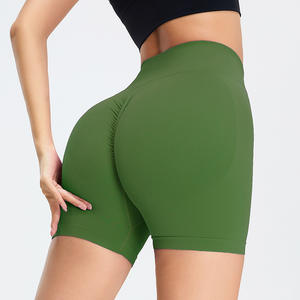 Vente en gros de shorts de sport de yoga et de fitness avec super élasticité, shorts de motard sans couture push-up à taille haute et à hanche avec logo personnalisé pour femmes - Product Image 1