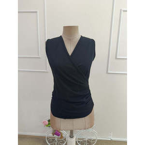 Women'<b>s</b> Sleeveless Wrap Collar Imported Crepe <b>Blouse</b>, 36920 - Black - Product Image 4