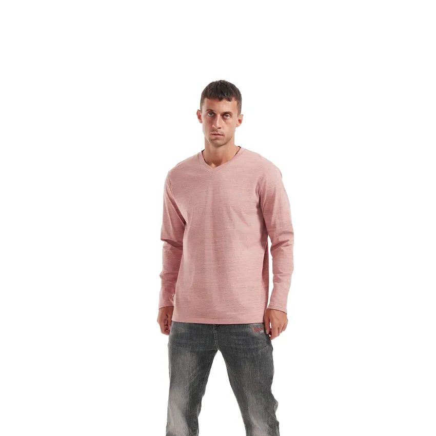 Maglietta classica all'ingrosso di alta qualità magliette rosa vuote con scollo a V in poliestere per t-shirt tinta unita in cotone da uomo