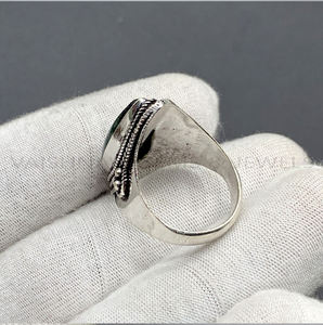 Nouvelle mode, bague de mariage en agate mousse de forme poire 9x18mm, faite à la main, argent sterling 925, bijoux bohèmes pour femmes, oxydé - Product Image 3