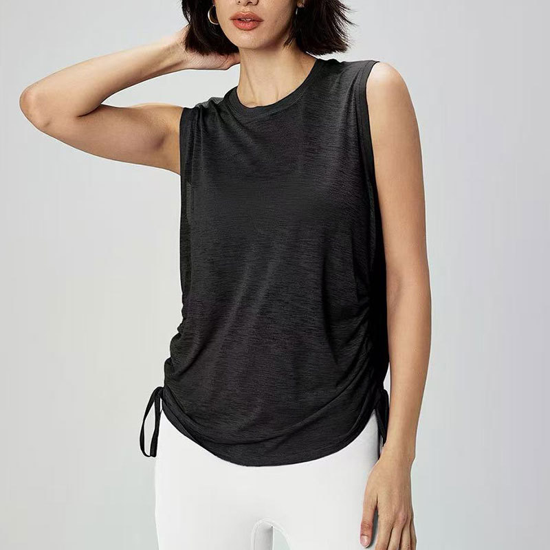 Women's Loose Fit 100% Polyester Breathable Mesh Crew Neck Solid Pattern Yoga Cover-Up Sleeveless Workout Customizable Brand