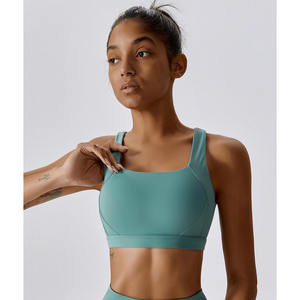 Sujetador deportivo flexible de diseño único verde azulado con diseño de espalda cruzada, transpirable, elástico, nuevo y de alto impacto, Sujetador deportivo para gimnasio y Fitness para mujer - Product Image 1