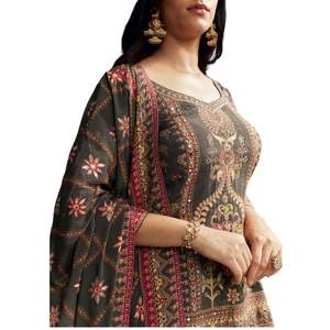 Conjunto Sharara estampado verde oscuro para venta al por mayor, Ropa Étnica festiva, eventos de boda, reuniones culturales y tradicional personalizada - Product Image 5