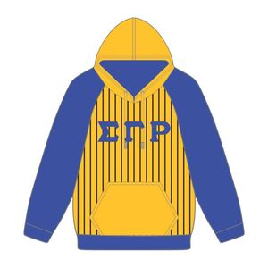 Sigma Gamma Rho <b>Gold</b> Body Blue Raglan Pinstripes Pullover Hoodie SGRho Sorority Apparel Custom Divine Nine HBCU Clothing - Product Image 2