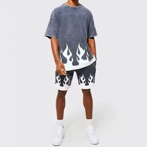 Ensemble de t-shirts décontractés en coton délavé à l'acide pour hommes, 2 pièces, mode d'été avec manches courtes, t-shirts bleus - Product Image 6